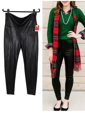 Spanx Shapewear Preppy Basic Faux Leather High Waisted Leggings Black 2X Petite